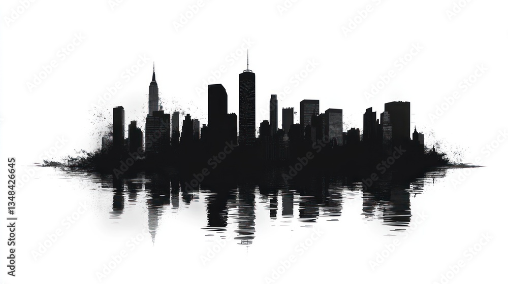 Obraz premium NYC Skyline Silhouette Reflection: A Monochrome Cityscape