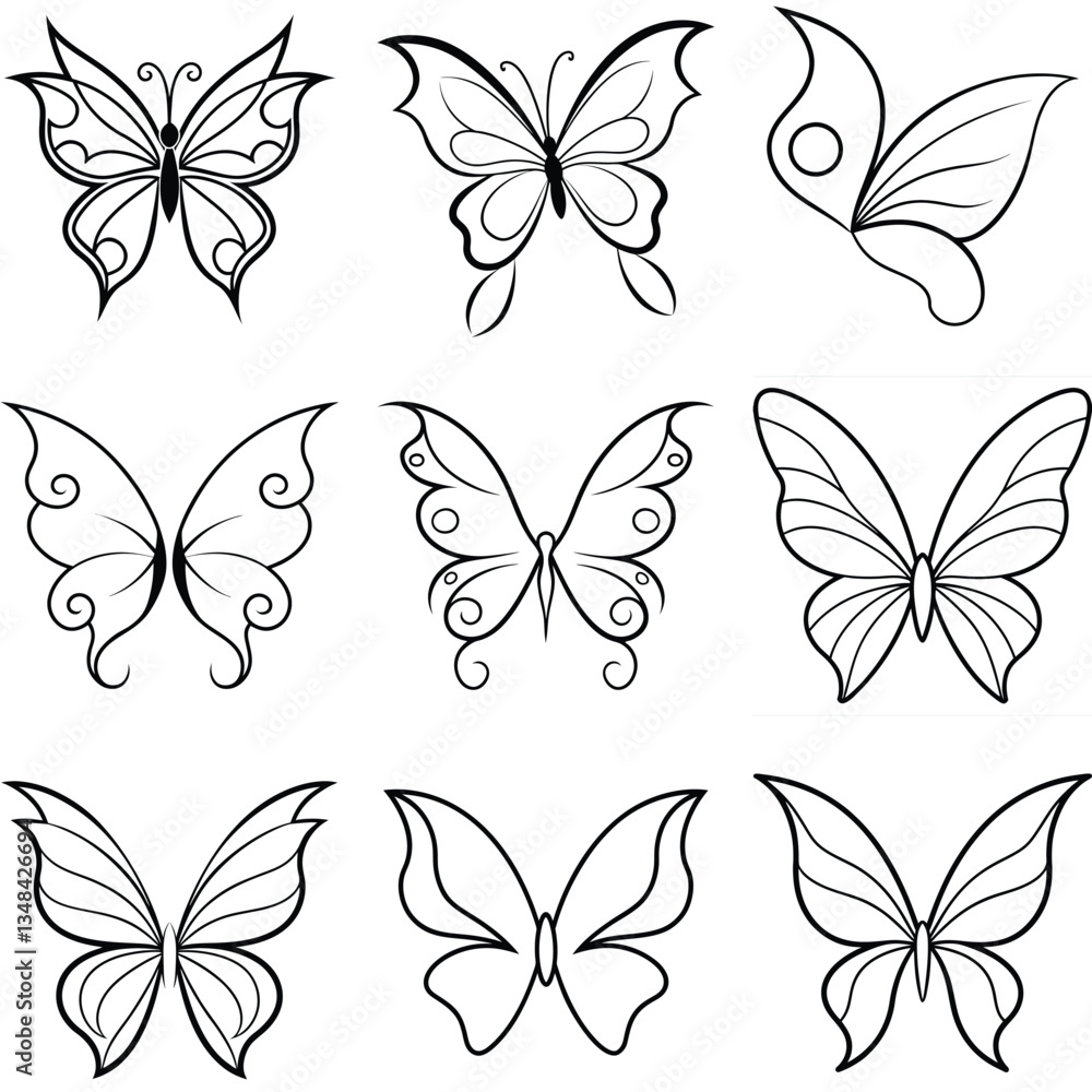 Obraz premium Set of Butterfly Line art icon vector