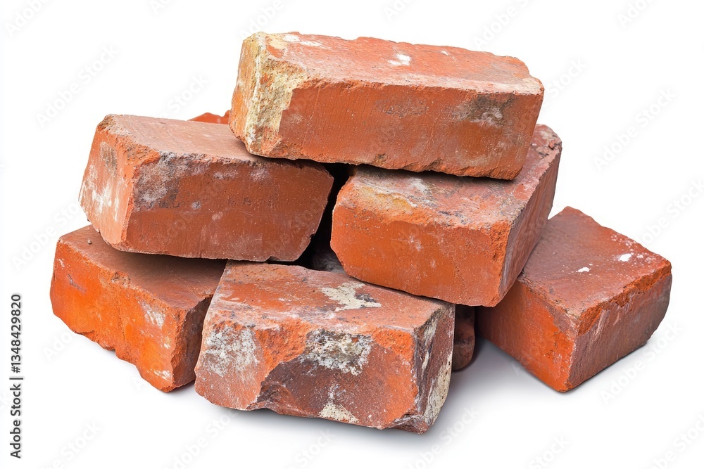Pile of used bricks. Stacked, weathered, terracotta-colored building blocks Pile of used bricks. Stacked, weathered, terracotta-colored building blocks