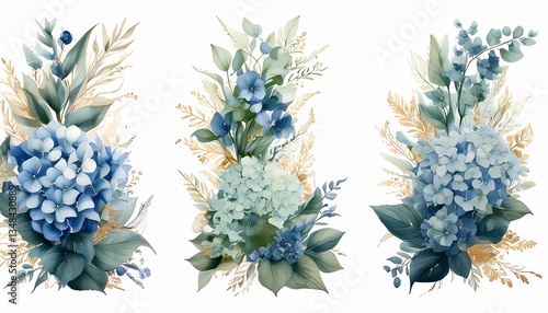 Elegant Hydrangea Flower Arrangements with Botanical Watercolor Style Painting