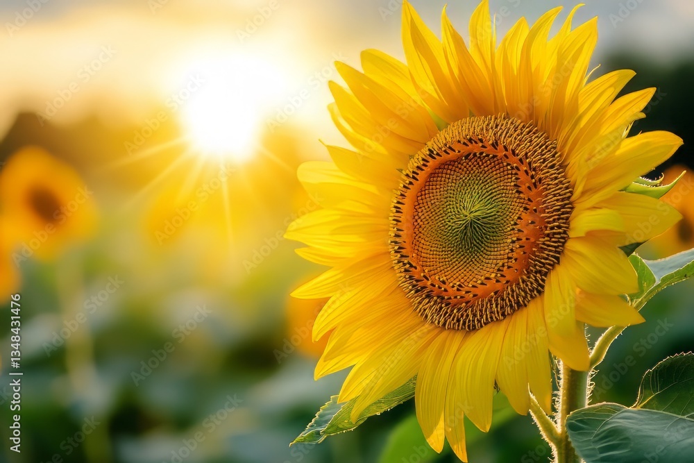 Fototapeta premium Bright Sunflower Blooms Under Warm Golden Sunset Light