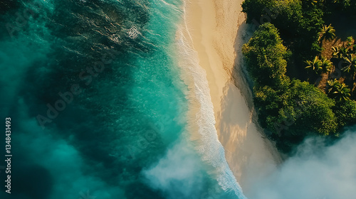 Fototapeta Naklejka Na Ścianę i Meble -  Aerial view of Mauritius island cloudy beach high