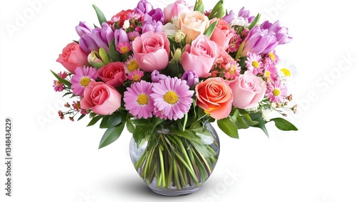 Wallpaper Mural Pastel pink, purple, and orange roses, tulips, and daisies in a clear glass vase. Torontodigital.ca