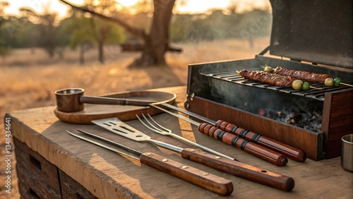 Experience a traditional braai in the warm light of sunset with authentic tools and sizzling skewers