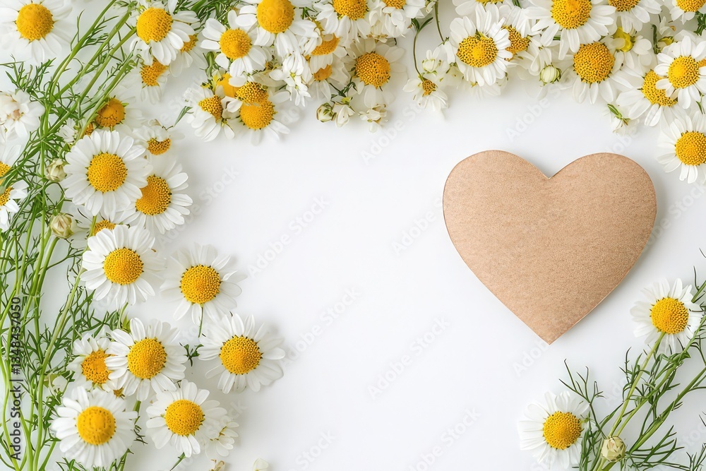 Obraz premium heart of daisies on wooden background