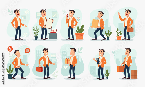 Business character office worker with different poses illustration set