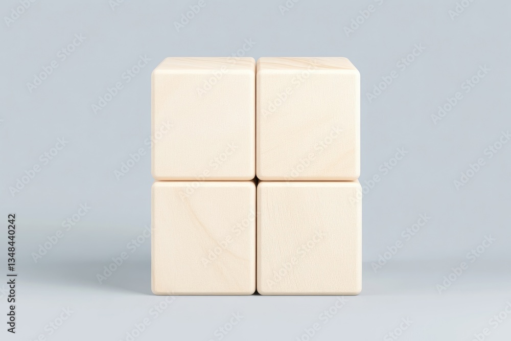 Obraz premium Four connected light beige wooden blocks