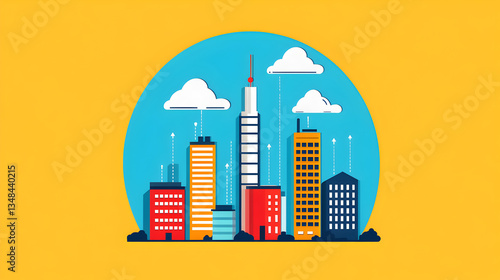 Urban skyline illustration cityscape graphic design modern environment vibrant colors