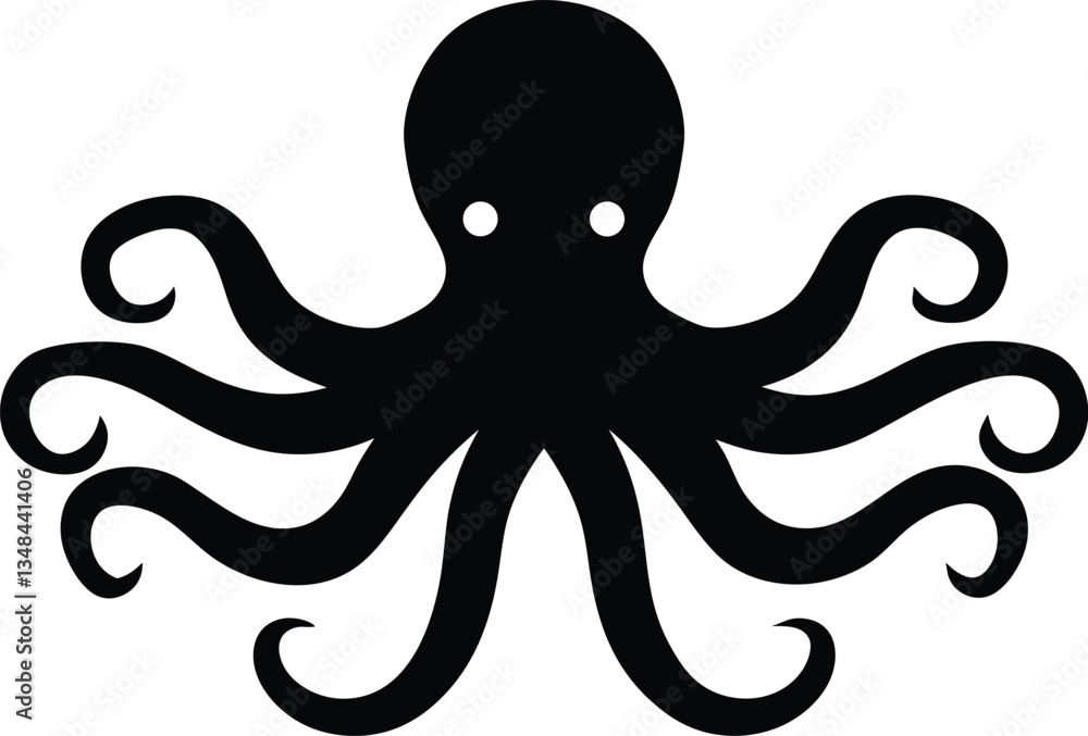 octopus black silhouette isolated vector art Illustration, octopus icon octopus black silhouette isolated vector art Illustration, octopus icon