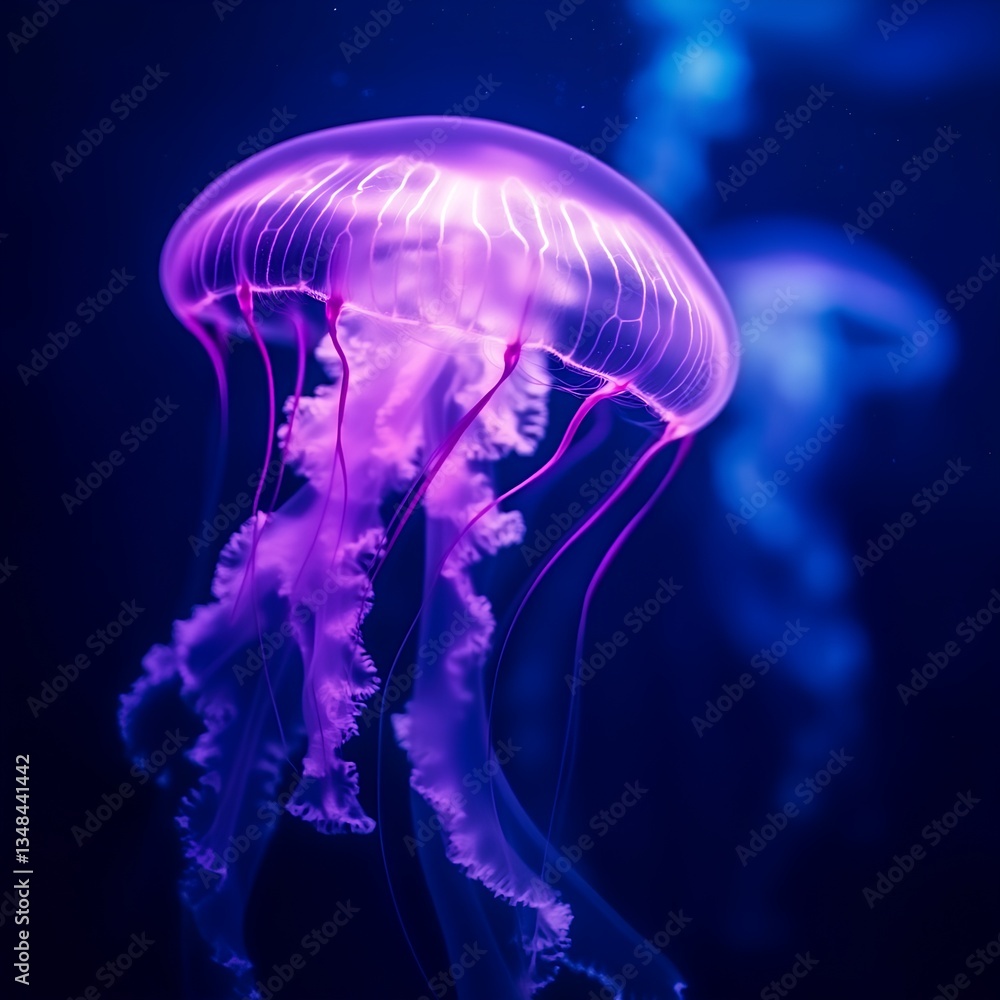 Glowing Purple Jellyfish Floating Underwater Glowing Purple Jellyfish Floating Underwater