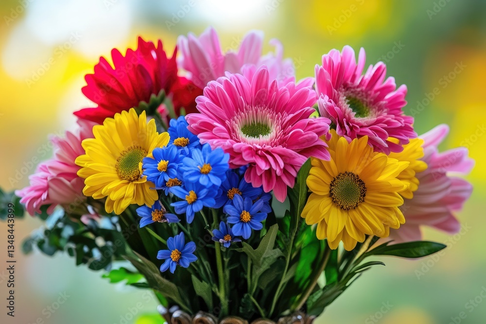 Colorful gerbera daisy bouquet in vase. Colorful gerbera daisy bouquet in vase.