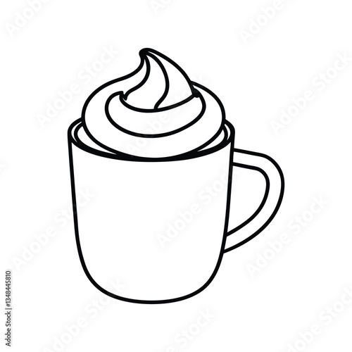 Line art design vector illustration of a hot chocolate mug with a swirl of whipped cream on top.eps
