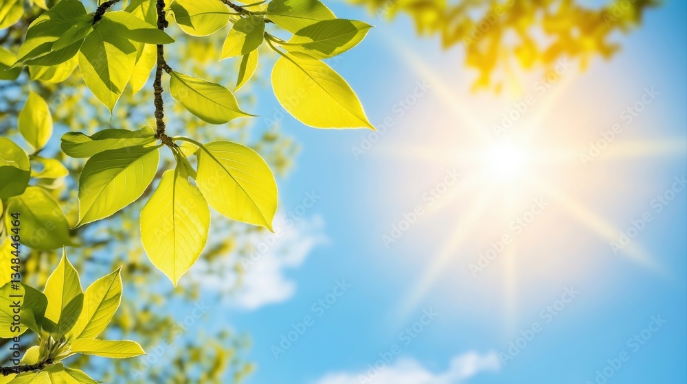 Sun Shining Through Lush Green Tree Leaves on a Beautiful Spring or Summer Day with Clear Blue Sky Sun Shining Through Lush Green Tree Leaves on a Beautiful Spring or Summer Day with Clear Blue Sky