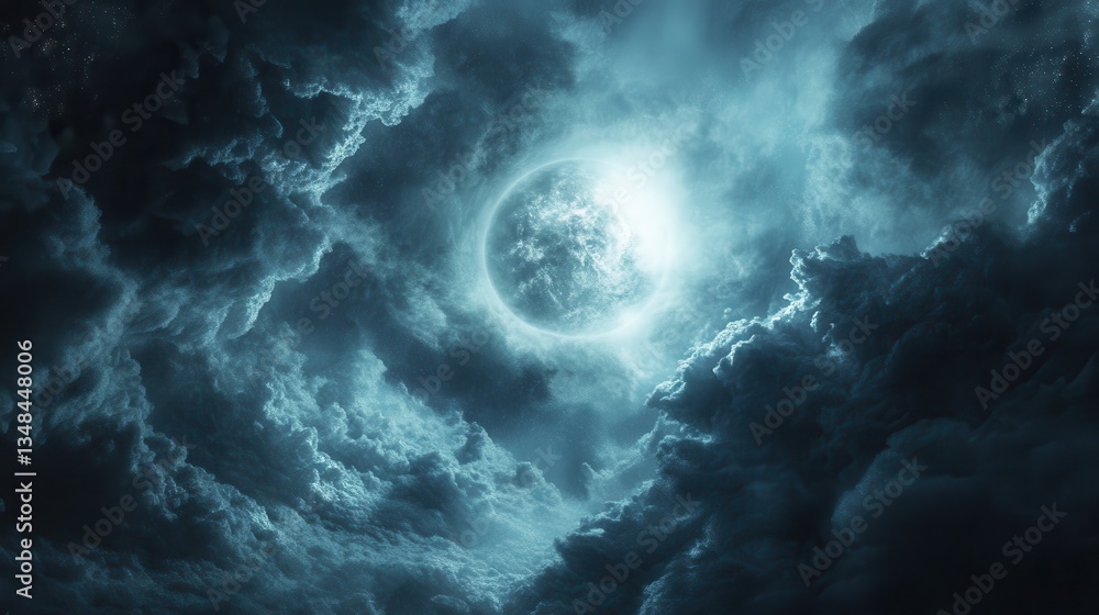 A Full Moon Shining Brightly Through Dark Storm Clouds at Night A Celestial Scene of Eerie Beauty A Full Moon Shining Brightly Through Dark Storm Clouds at Night A Celestial Scene of Eerie Beauty