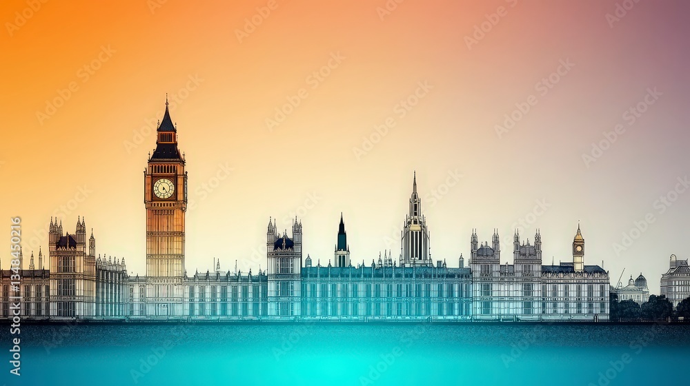Obraz premium London Skyline Big Ben Parliament Cityscape Illustration