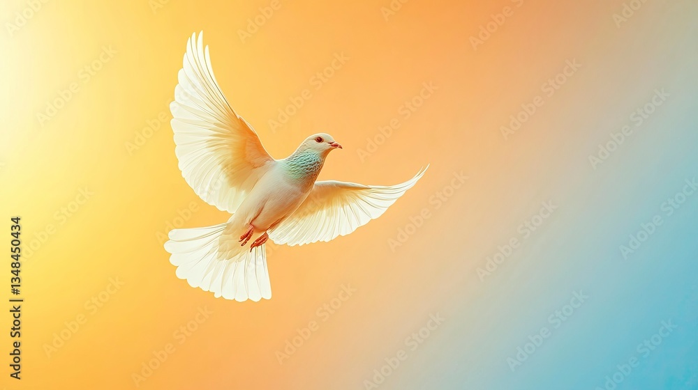 Fototapeta premium Dove Flying Freely Against Soft Gradient Background in Serene Style