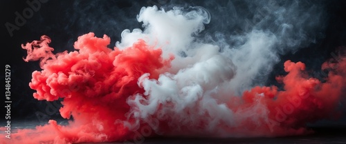 Abstract red and white smoke on black background for creative design.