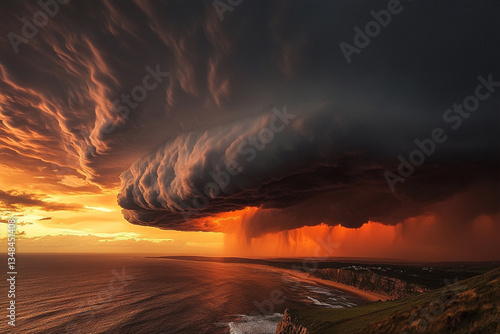 A storm cloud over the ocean is over a beach.