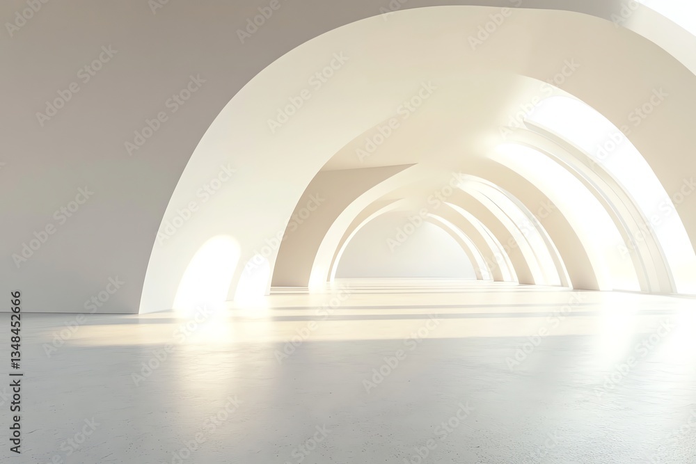Fototapeta premium Walking Through a Minimalist Architectural Tunnel with Soft Light and Arches