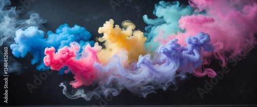 Abstract multicolored smoke plumes on dark background for creative design.