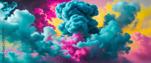 Industrial Smoke Emission in Abstract Colorful Background