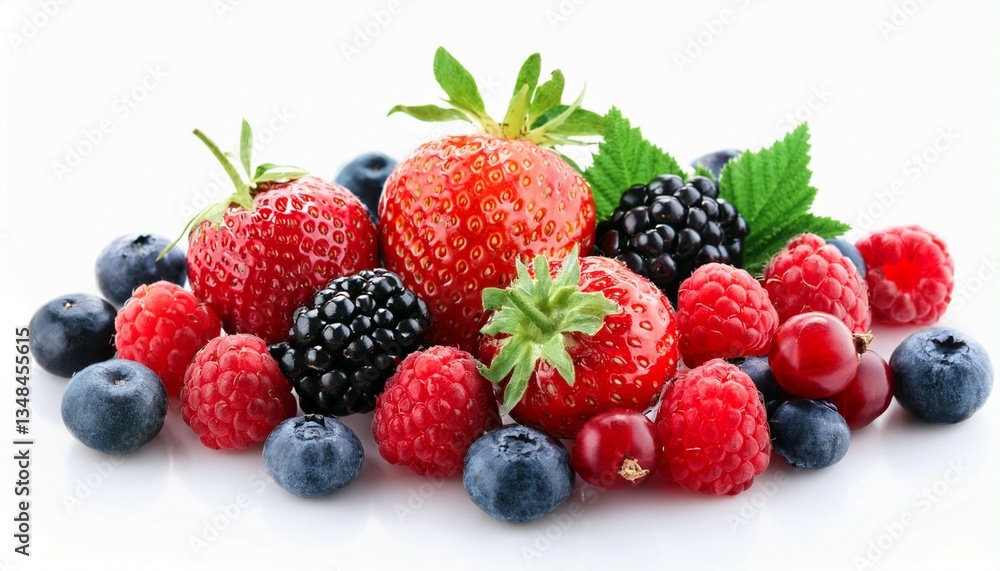mix berries in closeup on white background mix berries in closeup on white background