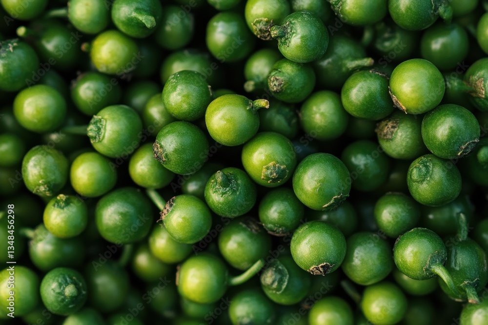 Freshly harvested green berries arranged in dense clusters on a wooden surface Freshly harvested green berries arranged in dense clusters on a wooden surface