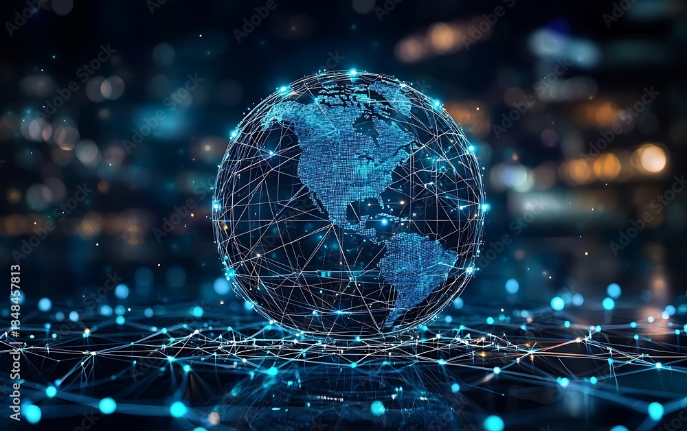 Obraz premium Global Network Connection Digital Earth