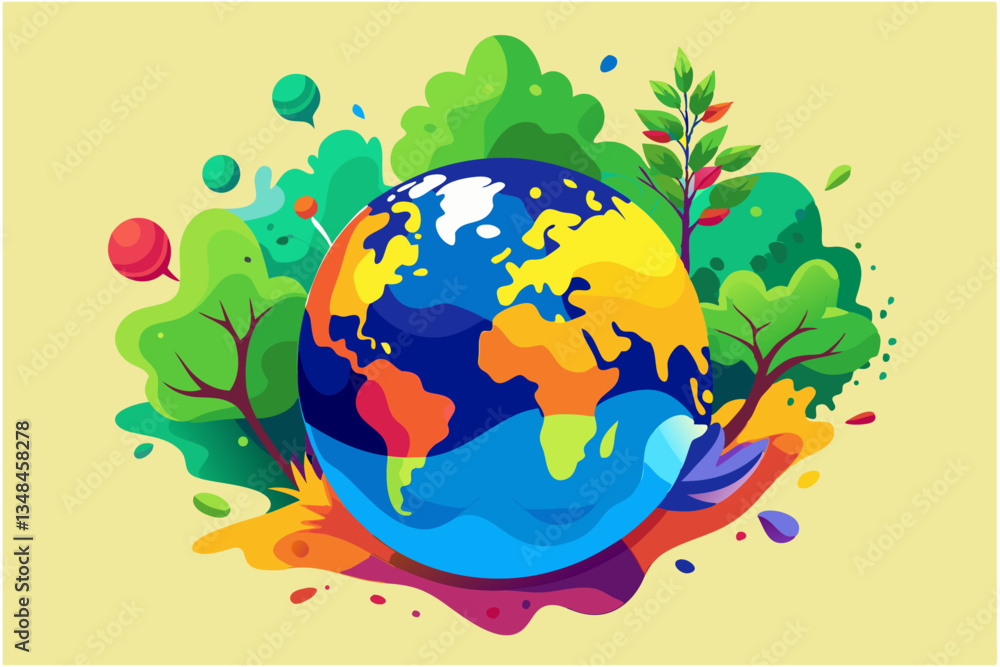 Happy Earth Day Concept Earth with green trees Happy Earth Day Concept Earth with green trees
