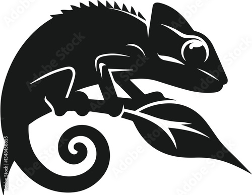 vector illustration of a chameleon clinging to a leaf