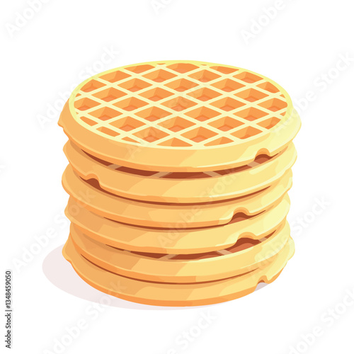 Stack of round waffles forming a delicious breakfast pastry