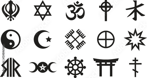 Set of different religious symbols vectors collection in trendy flat styles. Illustration suitable for use in presentations or educational materials isolated on transparent background.
