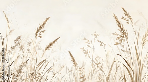 Serene Meadow: A Pastel Brown Grassland Panorama