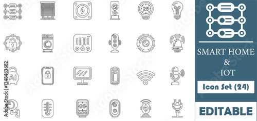This smart home and IoT icon set features modern, clean designs showcasing various tech devices and features, making it perfect for design projects and app developers.