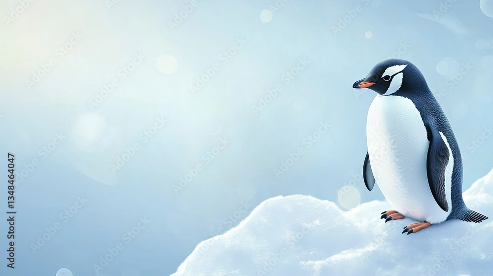 Obraz premium Penguin Standing on Snow in a Snowy Winter Landscape Scene