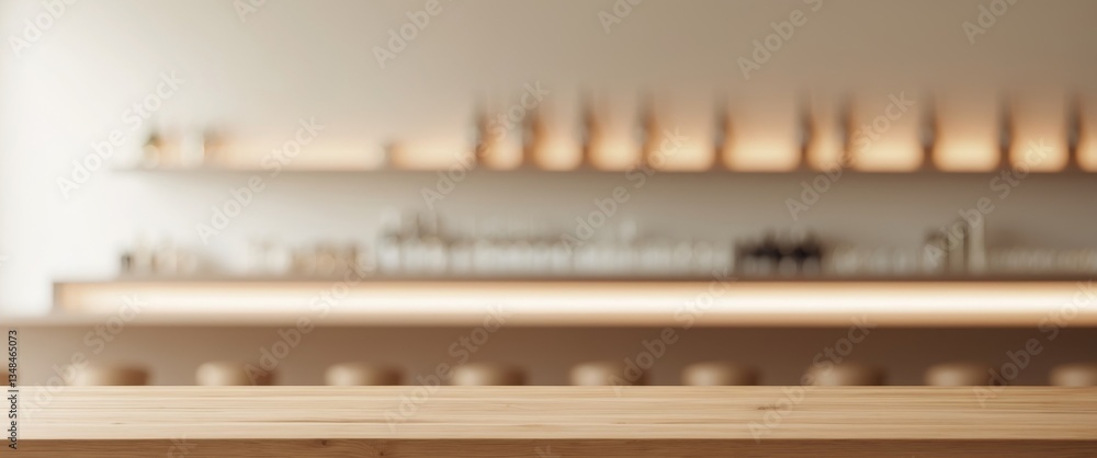 Wooden table with blurred bar background Wooden table with blurred bar background
