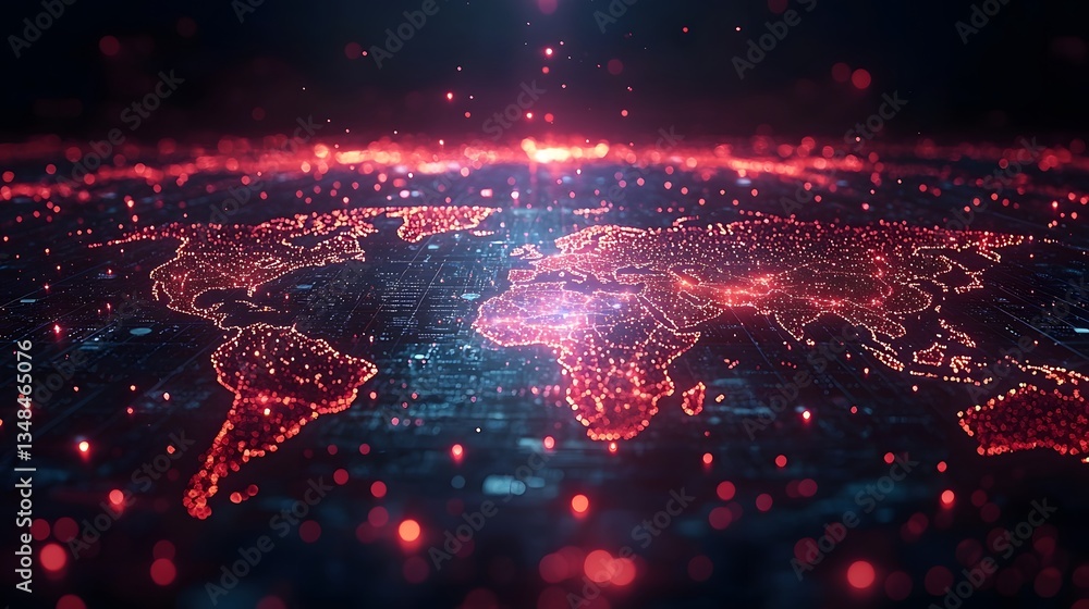 Obraz premium Global market simulation with interconnected digital infrastructure