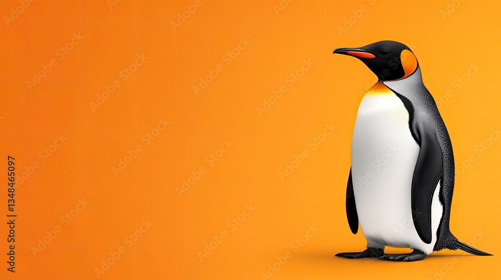 Fototapeta premium King Penguin Standing Tall Against Orange Background for Nature Education