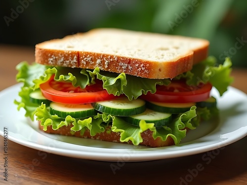 Fresh Vegetable Sandwich with Natural Textures on a Simple Plate.