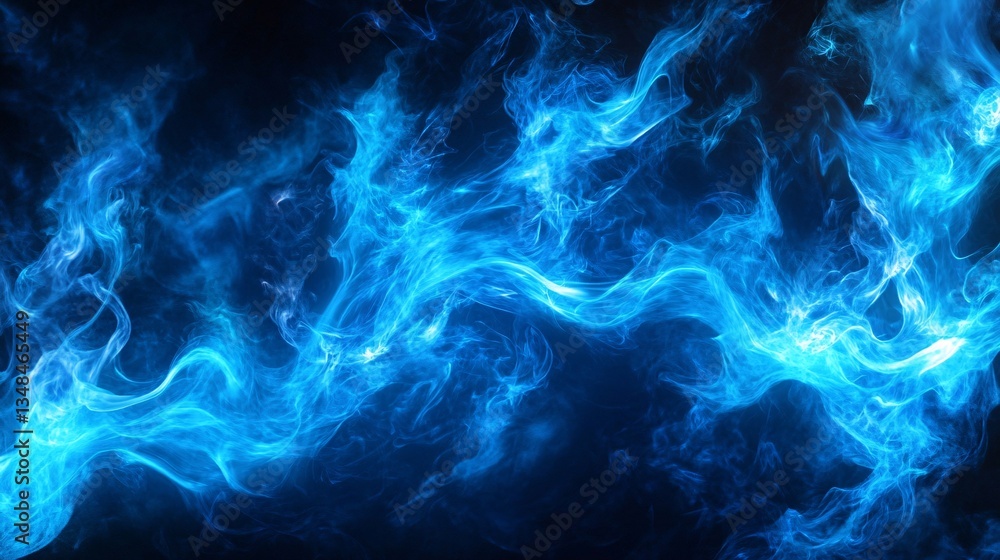 Abstract blue fire swirls, dark background, energy, design Abstract blue fire swirls, dark background, energy, design