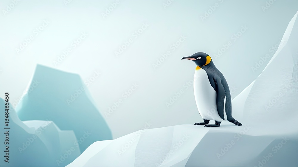 Naklejka premium Penguin Standing on Iceberg in Cold Environment Arctic Scenery