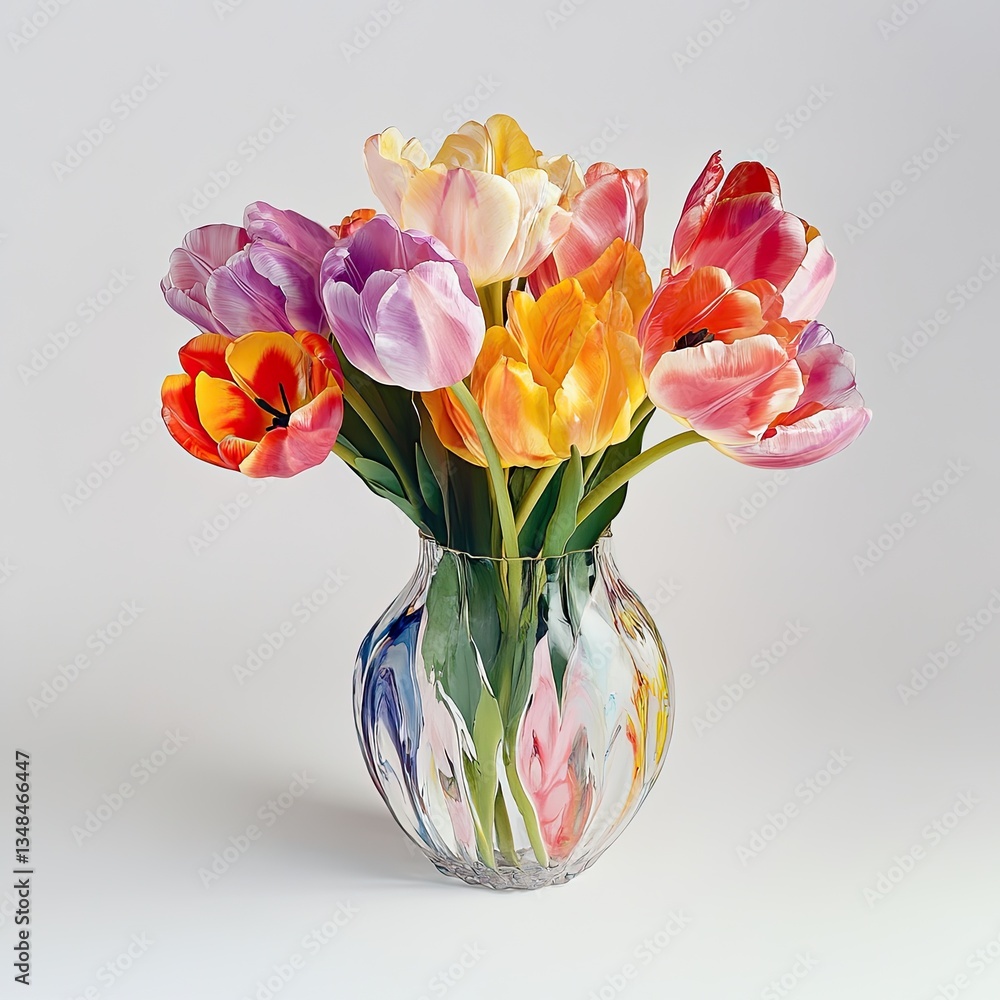 Obraz premium Colorful tulips in a glass vase. (2)