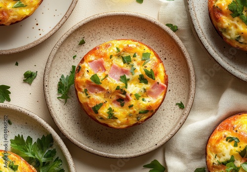 Wallpaper Mural Delicious Egg Muffins with Ham and Herbs Served on Neutral Stoneware Plates for a Healthy Breakfast or Snack Option Torontodigital.ca