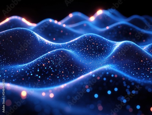 Glowing Neon Blue Abstract Digital Wave Form on Dark Background Representing Technology and Sound