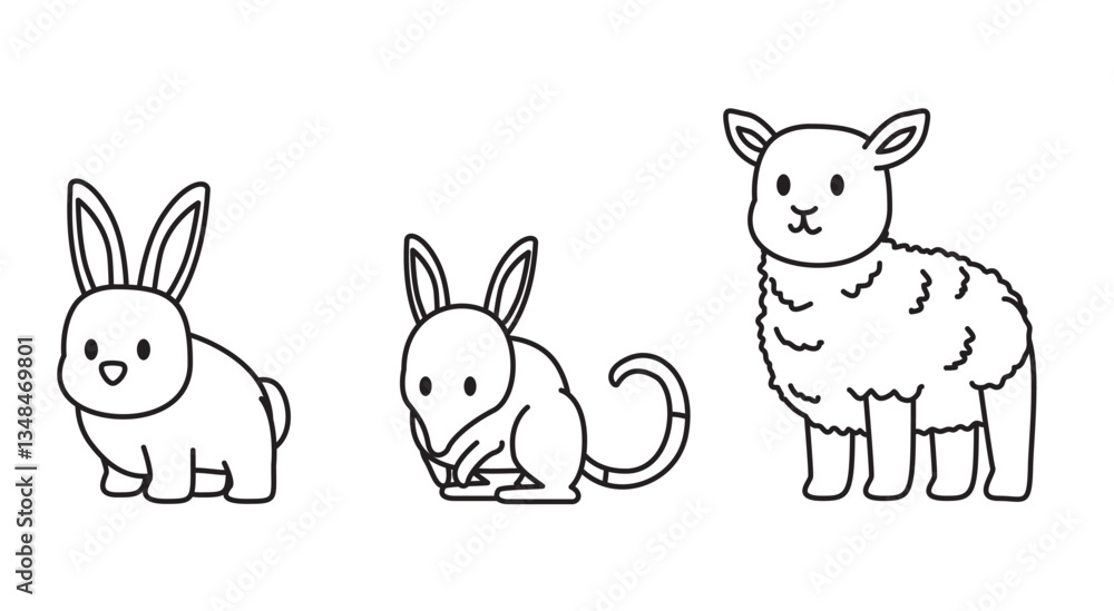 Obraz premium Easter Animal Rabbit Bilby Lamb Cartoon Minimal Doodle Cute Character