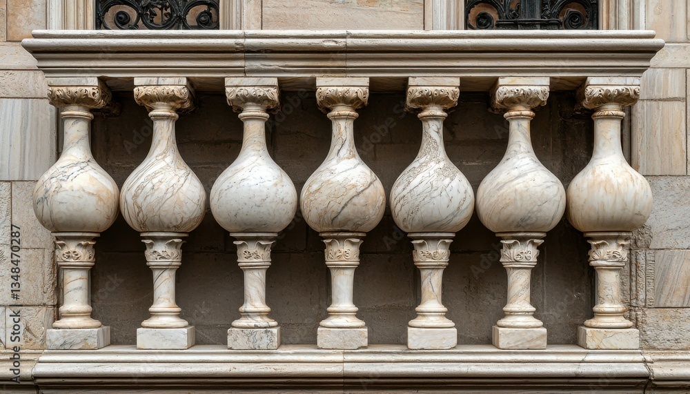 Fototapeta premium Balustrade Marble Ornamentation Architectural Elegance and Aesthetic Stone Details in Historic Building