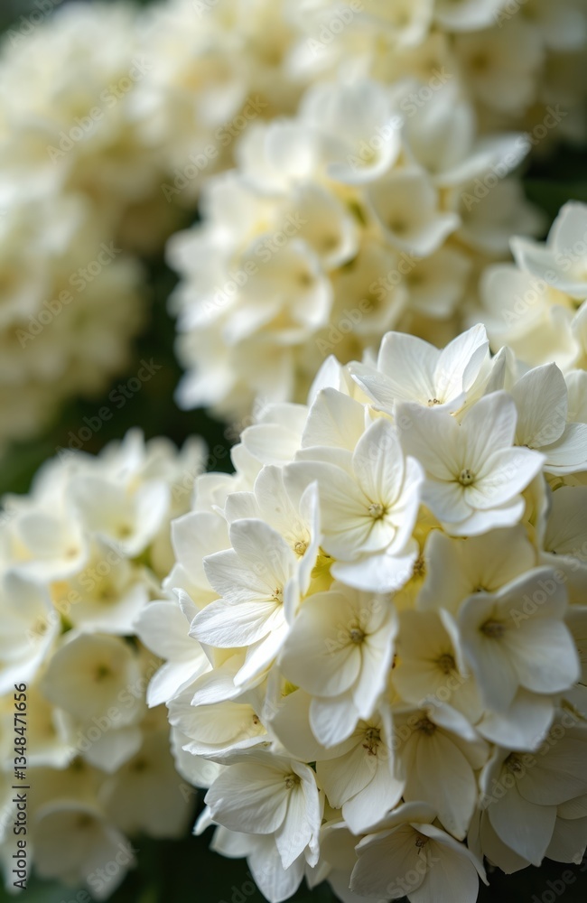 Close-up view white hydrangea flowers with blurred background. Delicate petals and soft colors convey elegance and romantic mood, perfect for wedding decor and floral designs. Nature background. Close-up view white hydrangea flowers with blurred background. Delicate petals and soft colors convey elegance and romantic mood, perfect for wedding decor and floral designs. Nature background.