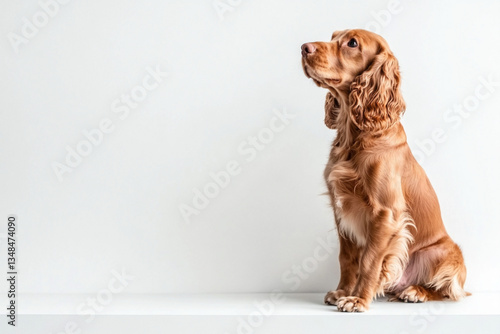 There is a small dog sitting on the floor looking up