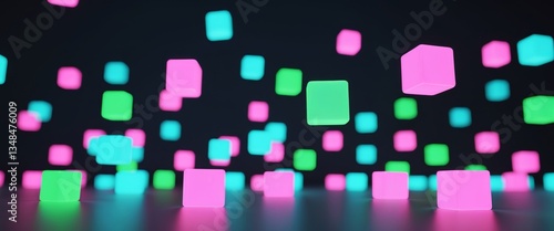 Abstract Dark Background with Colorful Glowing Cubes for Digital Display