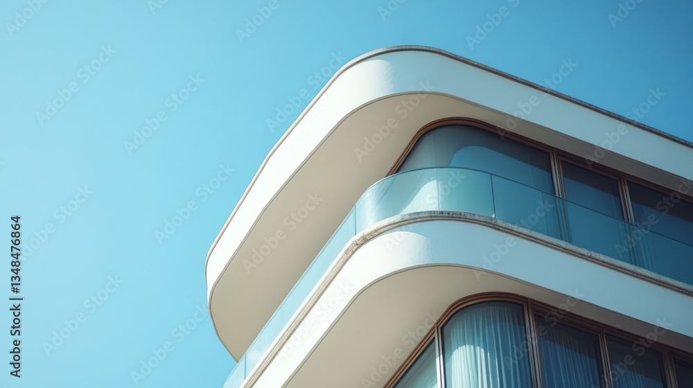 Fototapeta premium Modern Architectural Design: Minimalist Building Exterior against Blue Sky
